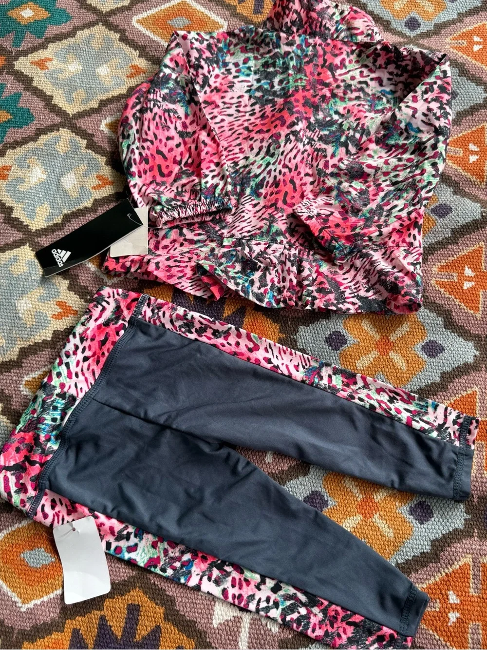 Adidas Tracksuit Matching Set Size 12 Months Multicolor Leopard Pink